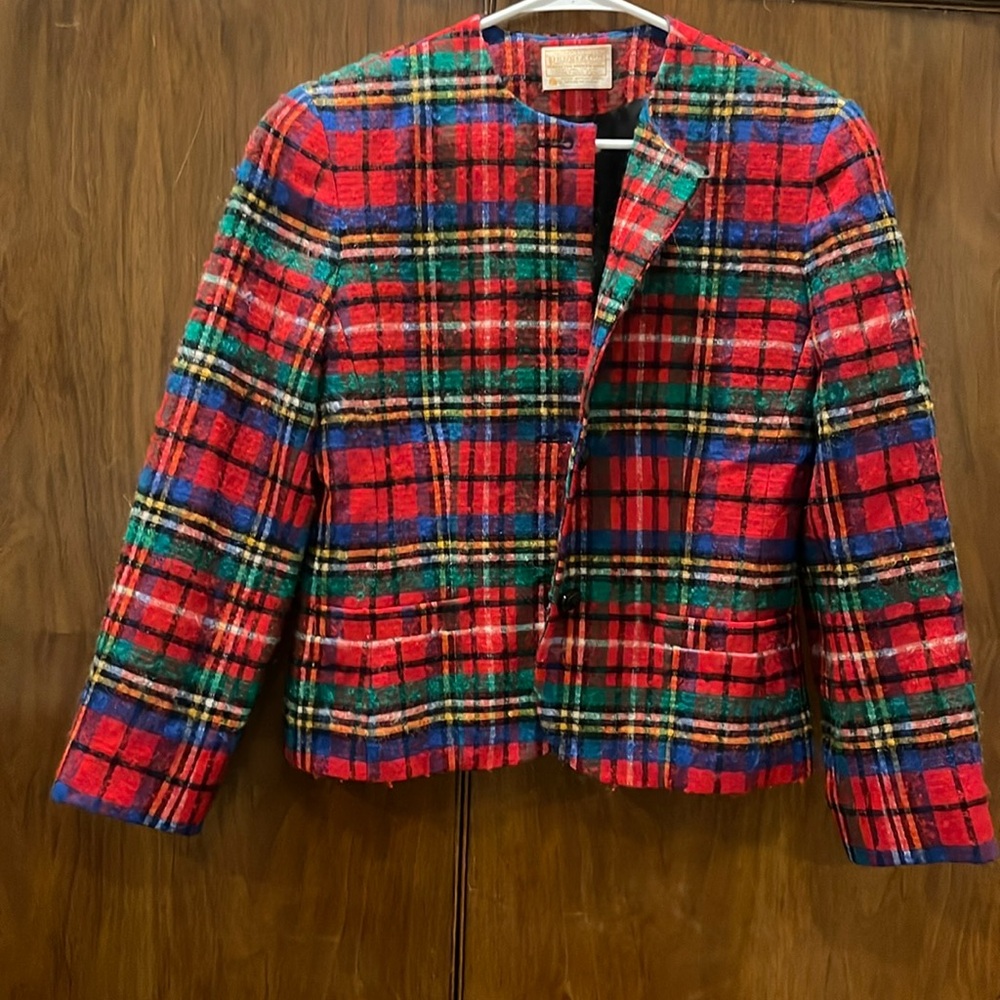 Pendleton Red Green Blue Plaid Wool Blend Blazer